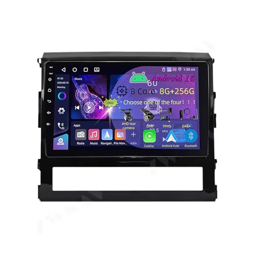 Autorradio automóvil Android 15 de 9 pulgadas con pantalla táctil para Toyota Land Cruiser 200 2015-2018 CarPlay AHD cámara de visión trasera navegación GPS controles en el volante y Bluetooth (C1 2+3