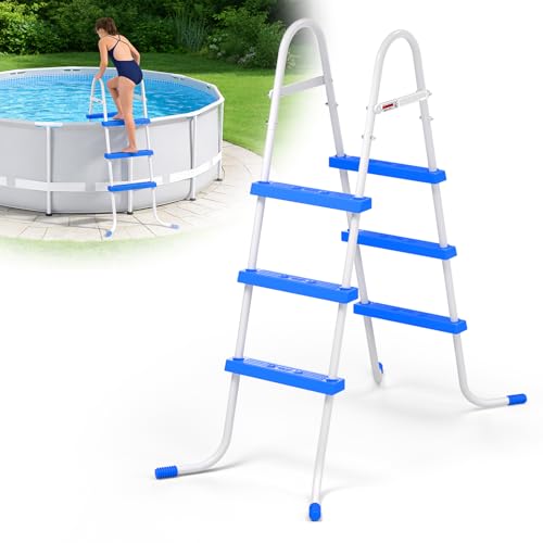 Heavy Duty Steel Frame Swimming Pool Ladder for Above Ground Pools 3-Step Double-Sided Pool Stairs for 36 Height Pools 450lbs Capacity with Anti-Slip Rubber Feet & Wide Steps