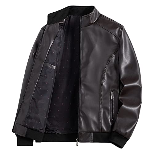 Maiyifu-GJ Men's Stand Collar Leather Jacket Lightweight Faux Leather Motorcycle Jackets Casual Slim Fit Zip Up Biker Coat (Brown,7X-Large)