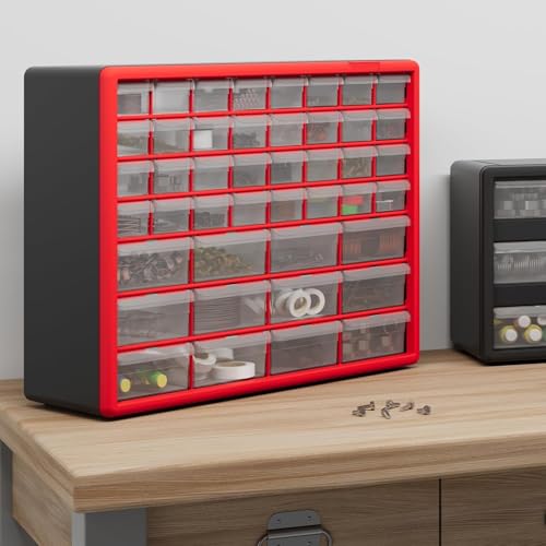 Akro-Mils 44-Drawer Plastic Drawer Storage Cabinet for Garage Organization, Bead Organizer, Building Bricks Storage, Teacher Toolbox, Makeup Organizer, 20" W x 6" D x 16" H, 10144 Red thumbnail 10