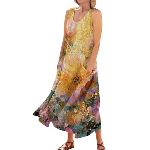 Plus Size Cotton Linen Summer Dresses for Curvy Women 2025 Sleeveless Maxi Vacation Beach Sundresses with Pockets