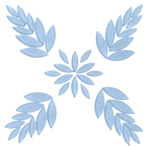 Youway Style Blue Leaf Mosaic Tiles for Crafts Bulk,200g Petal Mosaic Glass Pieces,Flower Glass Tiles for Christmas Mosaic Decorations,Garden Mosaic Supplies Kit