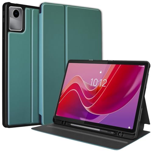 idudao Morbida TPU Custodia con Portapenna per Lenovo Tab M11, Cover Folio Shell per Tablet M11 11 Pollici 2024 TB330FU, Verde Scuro