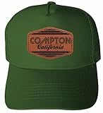 R and R Imports Compton California City Retro Souvenir Trucker Hat Unisex Mesh Back Snapback with Engraved Leather Patch Green