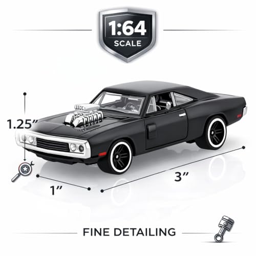 Image of Diecast Charger 1:64 Model Metal Car | Alloy Body Collectible Mini Car with Smooth Wheels | Realistic Display Model & Racing Toy for Kids, Adults & Collectors (Black)
