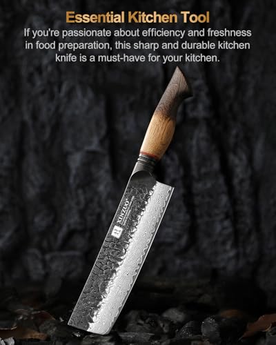XINZUO Damaststahl 18cm Nakirimesser Hammerfinish Küchenmesser -Scharfe Klinge Profi Geschmiedet Kochmesser Chefmesser -Schnellschnitte für Fleisch, Fisch, Obst und Gemüse -Griff aus Weißeiche