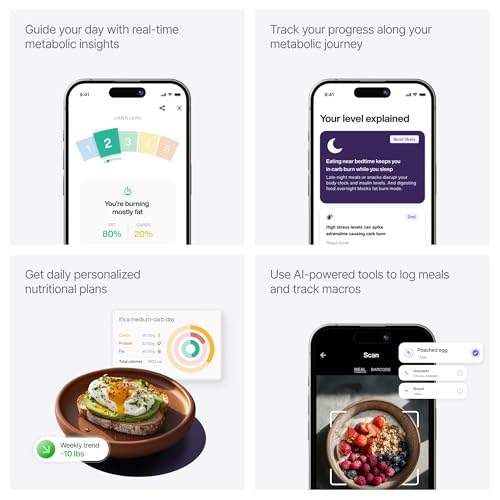 Lumen Metabolism Tracker Device - Measure Real-Time Fat & Carb Burn, Daily Nutrition, Meal Plans, Metabolic Health, Weight Loss, Athletic Fitness & Performance for Men & Women w/Month Subscription