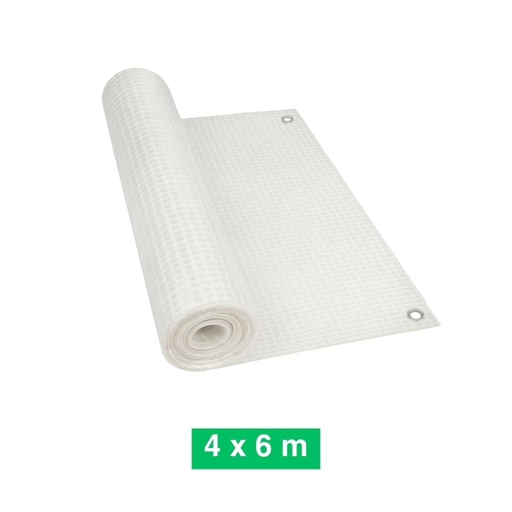 TERRE JARDIN Bâche de Protection, Extérieur Polyéthylène 160g/m² - Bâche Armée Imperméable, Ultra Résistante Découpable, Anti UV - Œillets Aluminium - Mobilier Serre Jardin - 4 x 6 - Transparent