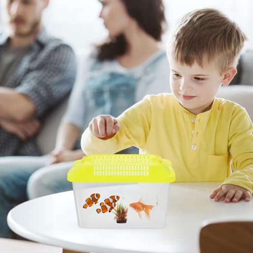 Image of POPETPOP Portable Handheld Fish Tank Transparent Aquarium for Turtles and Hamsters Lightweight Reptile Carrier Easy to Clean for Feeding Cover