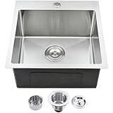 VCCUCINE Bar Sink Drop in,18 x 18 Inch Topmount RV Small Kitchen Sink,Handmade Stainless Steel Wet Bar Sink,Outdoor Single Bowl,Brushed Nickel Prep Sink with Drain