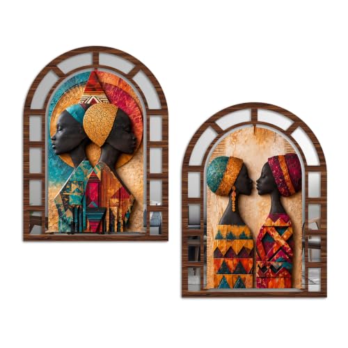 Image of Artvibes Ethnic Women Wall Decoration | Wall Hanging Jharokha Mirror for Living Room, Bedroom, Hall, Office, Entrance & Lobby | Gift for Special One (WH 12019N), Set of 2