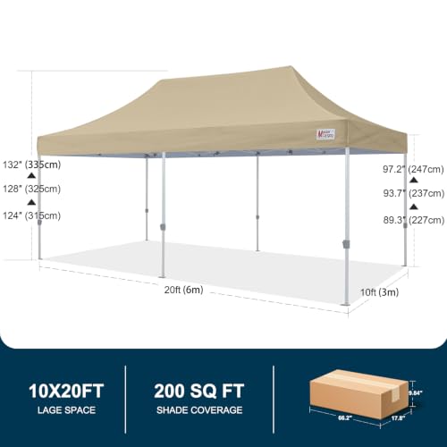 Image of MASTERCANOPY 10x20 Heavy Duty Pop Up Canopy Tent with Roller Bag(Beige)