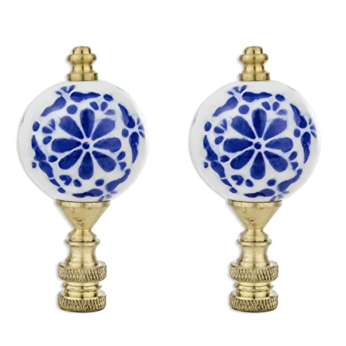 Image of Royal Designs, Inc. Crackled Round White with Blue Accent Finial for Lamp Shade, F-5300-PB-2, Polished Brass - Pack of 2