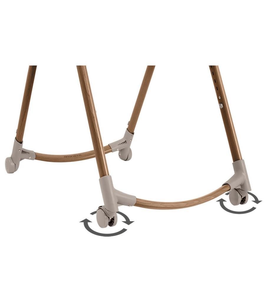 Maxi-Cosi Minla Plus, chaise haute évolutive de 0 à 14 ans (0–60 kg), avec plateau pivotant à une main, 4 roues, 9 hauteurs, 5 inclinaisons, pliable compact, Elegance Beige.