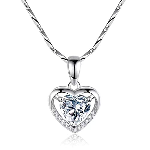 Collier pour femmes en argent pendentif cœur en zircone et chaîne de clavicule