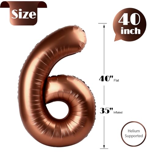 Image of Dark Brown 6 Balloon, Coffee Brown Number Balloons 40 Inch, 6th Balloons for Chocolate Birthday Decorations Party Supplies 6 Birthday Balloon, Number 6