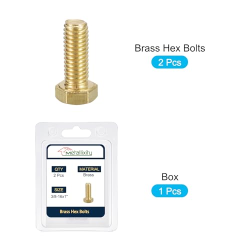 Image of METALLIXITY Hex Head Screw Bolt (3 /8-16x1) 2Pcs, Brass Fully Threaded Solid Brass Hex Bolts Machine Screws - for Machinery Repair