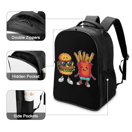 Hamburger Fries Funny 16 Inch Backpack for Men Women Casual Daypack with 2 Compartment for Travel Work4