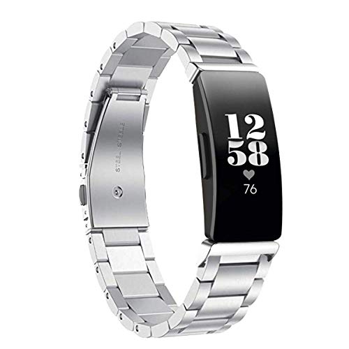 GOSETH Compatible with Fitbit Inspire HR ,Fitbit Inspire & Inspire Band, Solid Stainless Steel Metal Accessory Band Compatible with Fitbit Inspire HR Fitness(Silver)