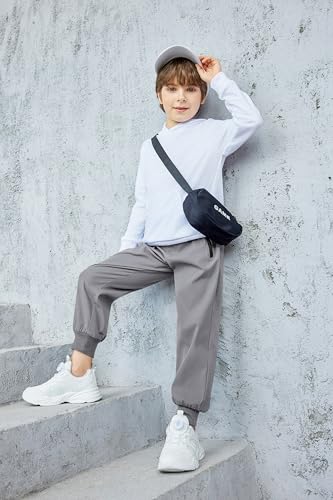 Arshiner Boys Casual Pants Elastic Waist Drawstring Kids Pants Youth Tapered Sweatpants Zipper Pockets Light Grey4
