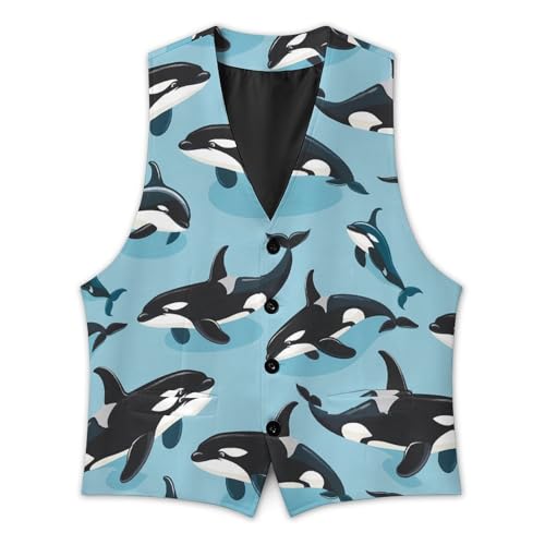 Killer Whales Orca Pattern Men's Suit Vest Slim Fit Business Dress Party Pattern Waistcoat Vest Top4
