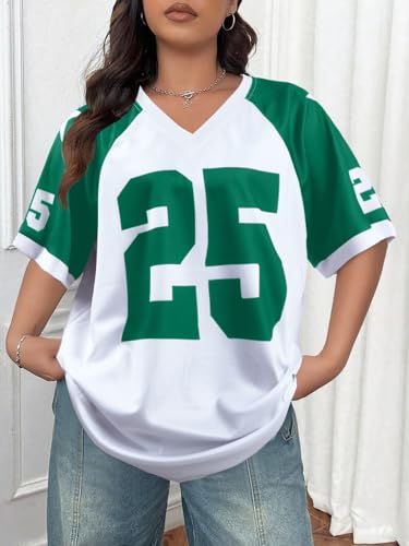 Image of Jersey Shirts for Women Y2k Graphic Tees V Neck Baggy Streetwear Number Oversized T Shirt Summer Tops