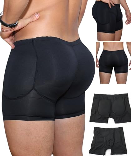 Men's Padded Underwear Butt and Side 4 Detachable Pads Shaper Shorts Shapewear Slimming Push Up Boxer Briefs2