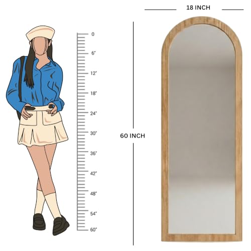 Image of Creative Arts n Frames 45X150 CM Full Length Dressing Chevel Long Strong Framed HD Mirror for Bedroom Living Room Home Office (Natural Iqurel Oak Light 18x60 inch Full Length Framed Arch HD Mirror)