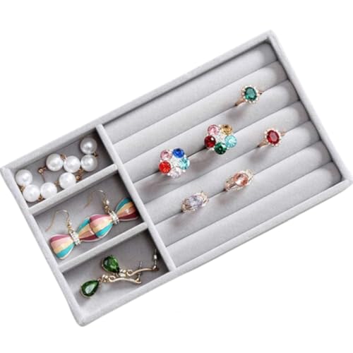 Kit 3 Bandejas Porta Joias Veludo Organizadora Bijuterias Cinza