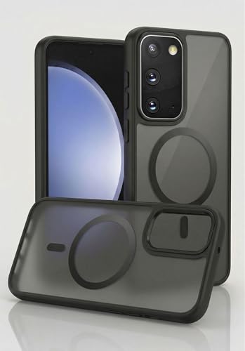 Image of Amazon Basics Magnetic Case for Samsung Galaxy S20FE 5G - Compatible with MagSafe, Slim Translucent Matte Frosted Back, Metal Buttons & Enhanced Camera Protection - Black