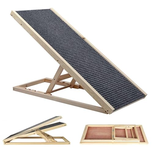 Pet Vehicle Ramps with Non-slip Carpet,4 Adjustable Height 30/40/50/60cm Wooden Pet Ramp Car Dog Ladder for Small Medium Large Dogs Portable Safety Folding Pet Ramps Ladder for Indoor Outdoor Bed Sofa
