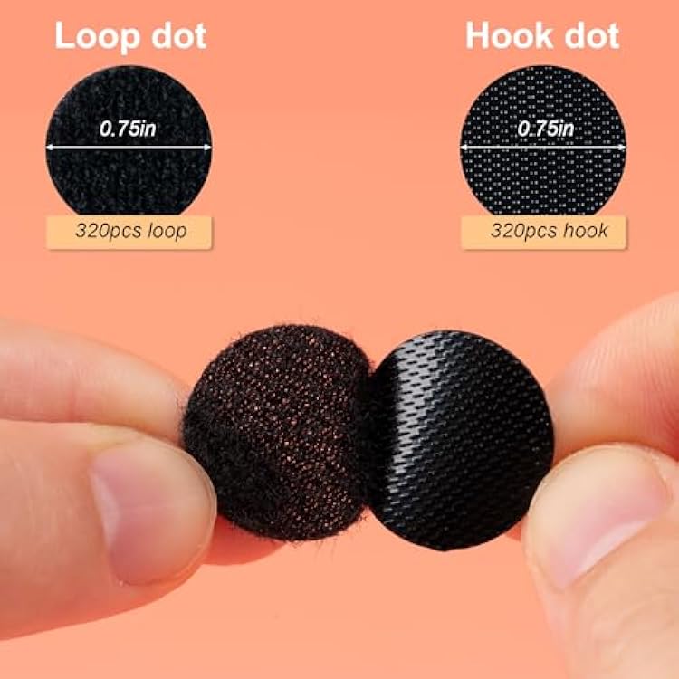 BOOMIBOO Self Adhesive Dots,320pcs(640Pairs) 0.75 Diameter,Self Adhesive Round Circle Sticky Sticker Dots Perfect use for Arts and Crafts School, Classroom, Office, Home, Black