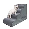 PAWSCART Dog Stairs for Small Dogs and Cats, 4-Step Dog Steps for Bed, 19.6″ H Pet Stairs for High Bed, Pet Ramp for Couch, Sofa, Non-Slip Surface Removable Washable Cover, Grey