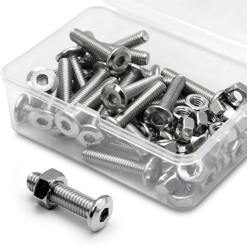 (30 pcs) M6 x 20mm Flat Round Hexagon Socket Head Screws Bolts and Nuts Set 304 Stainless Steel 18-8, Silver, M6x20mm (30 Pieces)