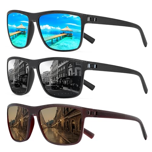 Square Polarized Sunglasses for Men and Women Lightweight Frame Sun Glasses with UV Protection A04 Black/Black+black/Blue+teal/Teal