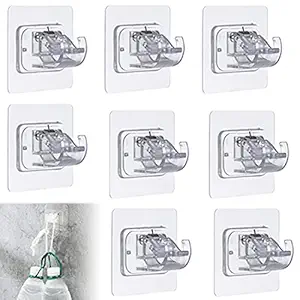 8 Pack No Drill Curtain Rod Brackets, Adhesive Curtain Rod Holder, No Nail Free Easy Hang Curtain Brackets, Drapery Hook Fixing Rod Holder Curtain Pole Wall Brackets Towel Rod Hooks for Home