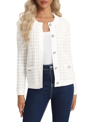 Urban CoCo Women's Open Front Button Down Knit Cropped Cardigan Casual Long Sleeve Sweater Jacket4