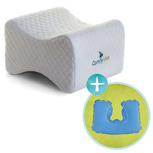 Comfywise White Orthopedic Knee Pillow for Side Sleepers: Memory Foam Leg Wedge for Joint and Back Pain, Sciatica Nerve, and Sleeping Relief Plus More