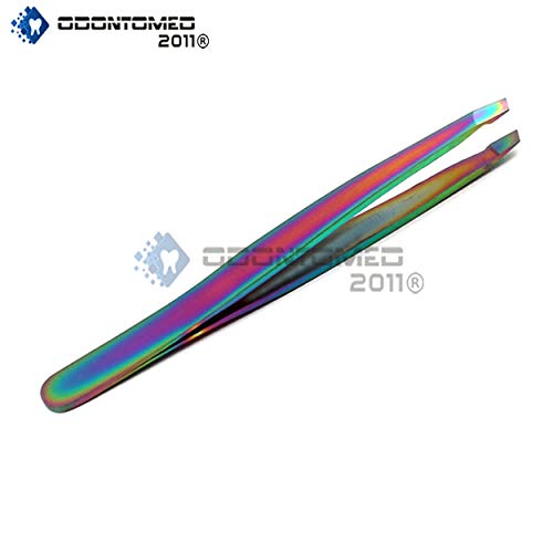 OdontoMed2011® Multi Titanium Color Rainbow Eyebrow Tweezers 'slant' Tip Stainless Steel Multi-Color image 4