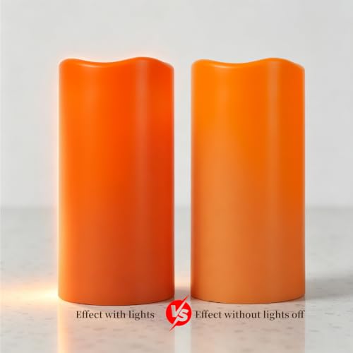 Image of Amagic 3 inchx6 inch Flameless Candles, Waterproof LED Pillar Candles, Set of 2 | Battery Operated Halloween Candles with Remote & Timer, Orange LED Pillar Lights for Outdoor, Patio, Home and Halloween Decor