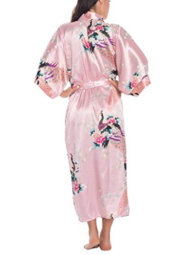 Cliont Kimono Robes Peacock and Blossoms Satin Nightwear Maillot De Bain Style Long pour Les Femmes
