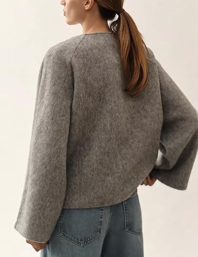 Qiaomai Womens Cropped Pea Coat Long Sleeve Open Front Winter Wool Blend Jackets Overcoat2