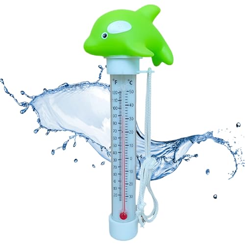 fayarrd Medidor de temperatura flotante, termómetro de piscina flotante fácil de leer con cuerda, accesorio de baño de animales resistente a los golpes para acuario y bañera