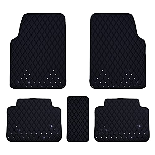 eing Lot de 5 tapis de sol en cuir synthétique toutes saisons pour voiture, SUV et camion (avant et arrière), protection robuste, coussin de sol de voiture, noir