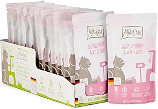 MjAMjAM - premium wet food for cats - juicy chicken and wild salmon, pack of 12 (12 x 125 g), grain-free with extra meat