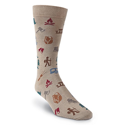 K. Bell Men's The Outdoors Novelty Crew Socks, Hiking (Khaki), Shoe Size: 6-12