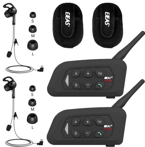 SolaMr V4C Plus Intercomunicador Profesional para Árbitros - Bluetooth 5.1 Intercom para Oído Derecho, Freecom con Reducción de Ruido CVC, Radio FM e Intercomunicación 4 vías hasta 1500 m - 2 Pack