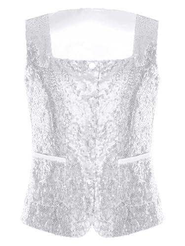 Kids Girls Shiny Sequins Vest Sleeveless Jazz Hip-hop Dance Jacket Waistcoat Stage Performance Top Gilets