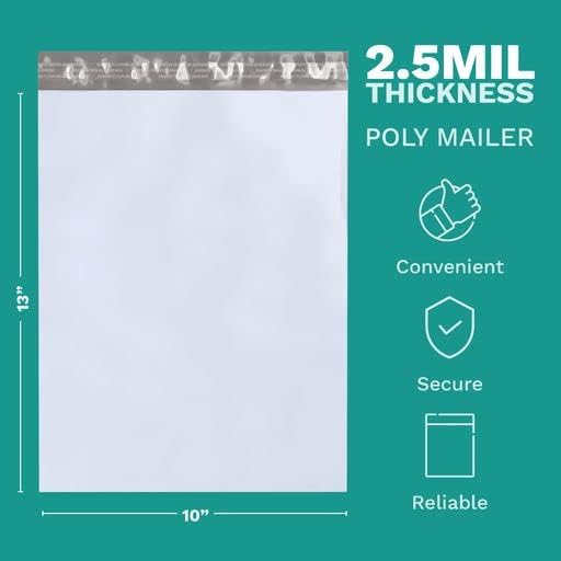 Miniatura 2 de Sobres grandes de polietileno de 10 x 13 pulgadas, 200 unidades, bolsas de correo de plástico blanco autoselladas con tira adhesiva, 0.098 in de