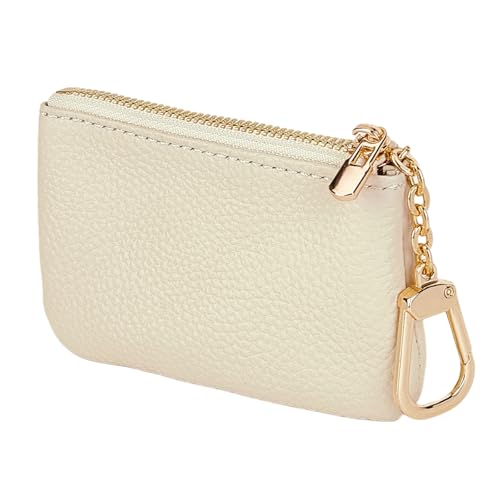 1 Pc full grain leather coin purse with key chain for women and men,white2